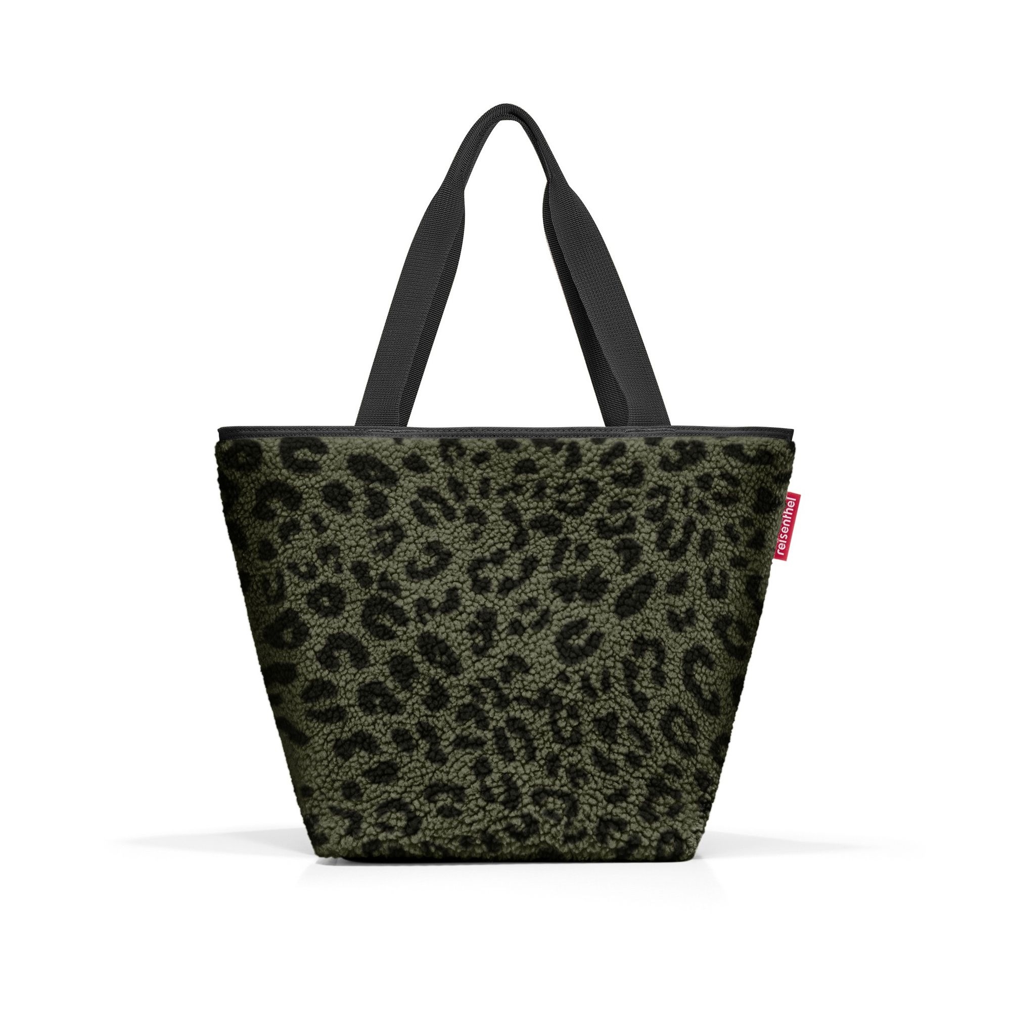 Tasche mit Teddyfell und Leopardenmuster in Khaki