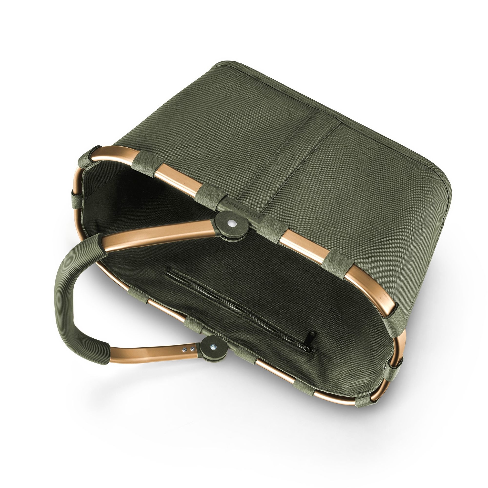 Olivgrüner Einkaufskorb mit stabilem Aluminiumrahmen