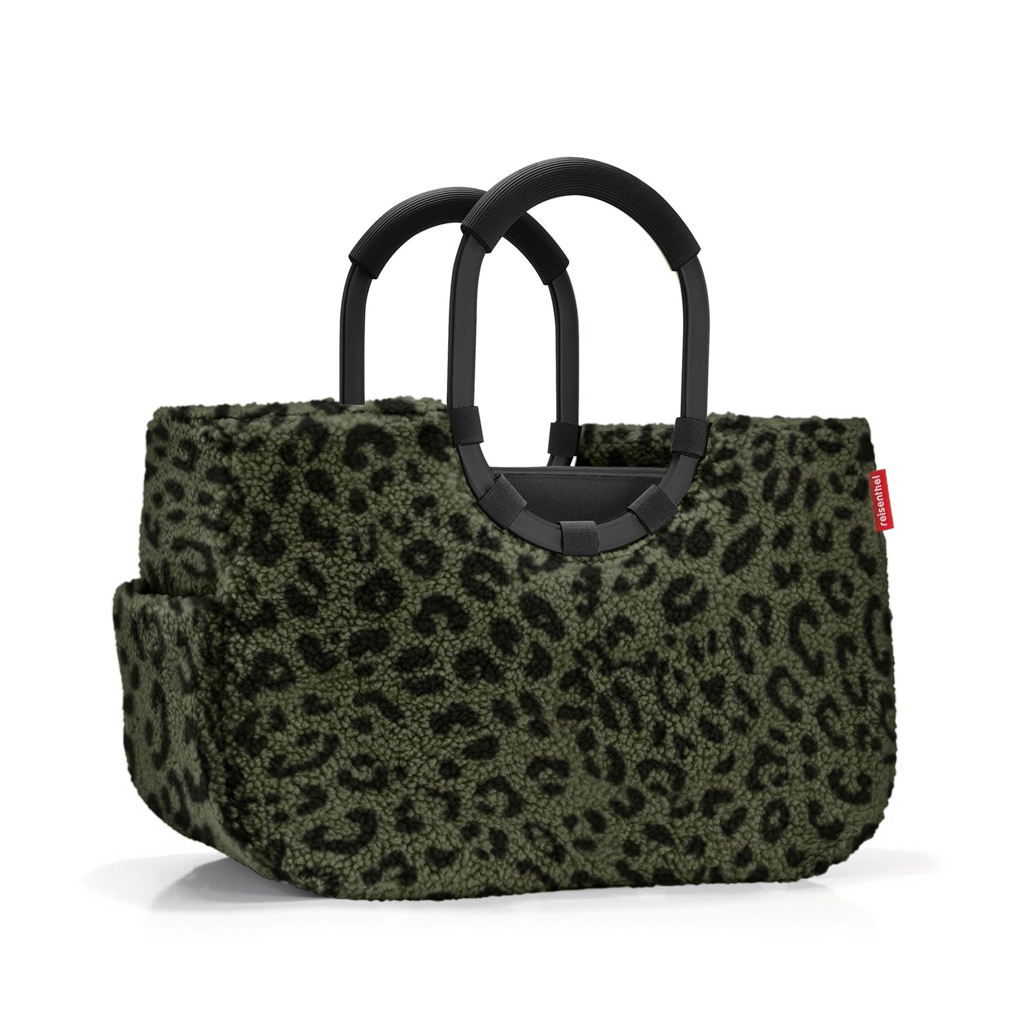 Grüne Teddy Shopper Tasche mit Tiermuster und schwarzen Grif