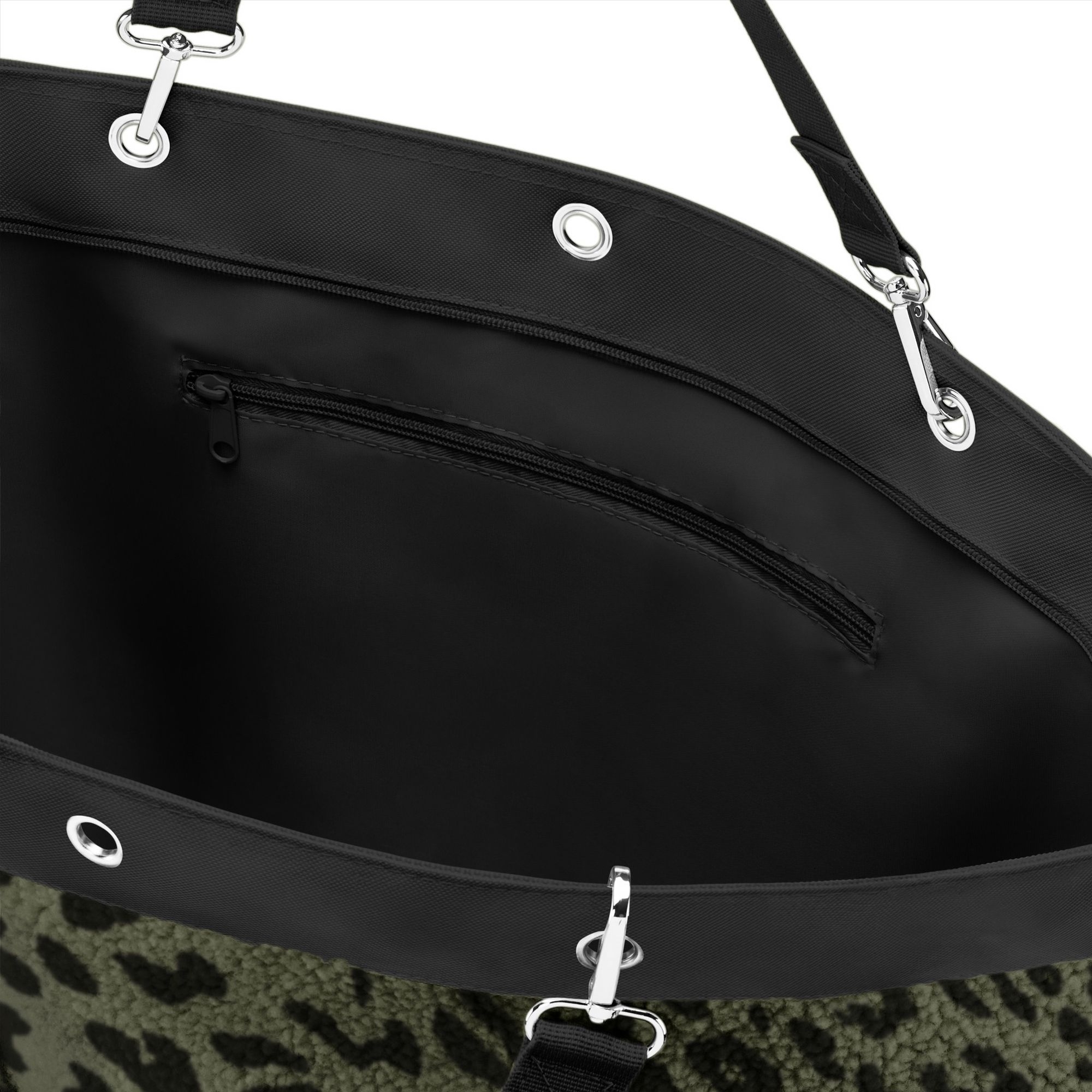 Tasche innen mit Reißverschlussfach und schwarzem Tragegurt