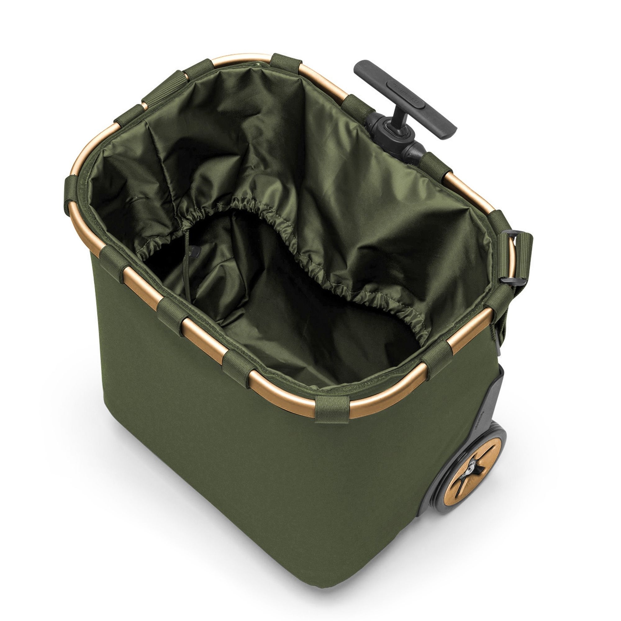 Olivgrüner Einkaufsroller mit stabilen Rollen und Rahmen