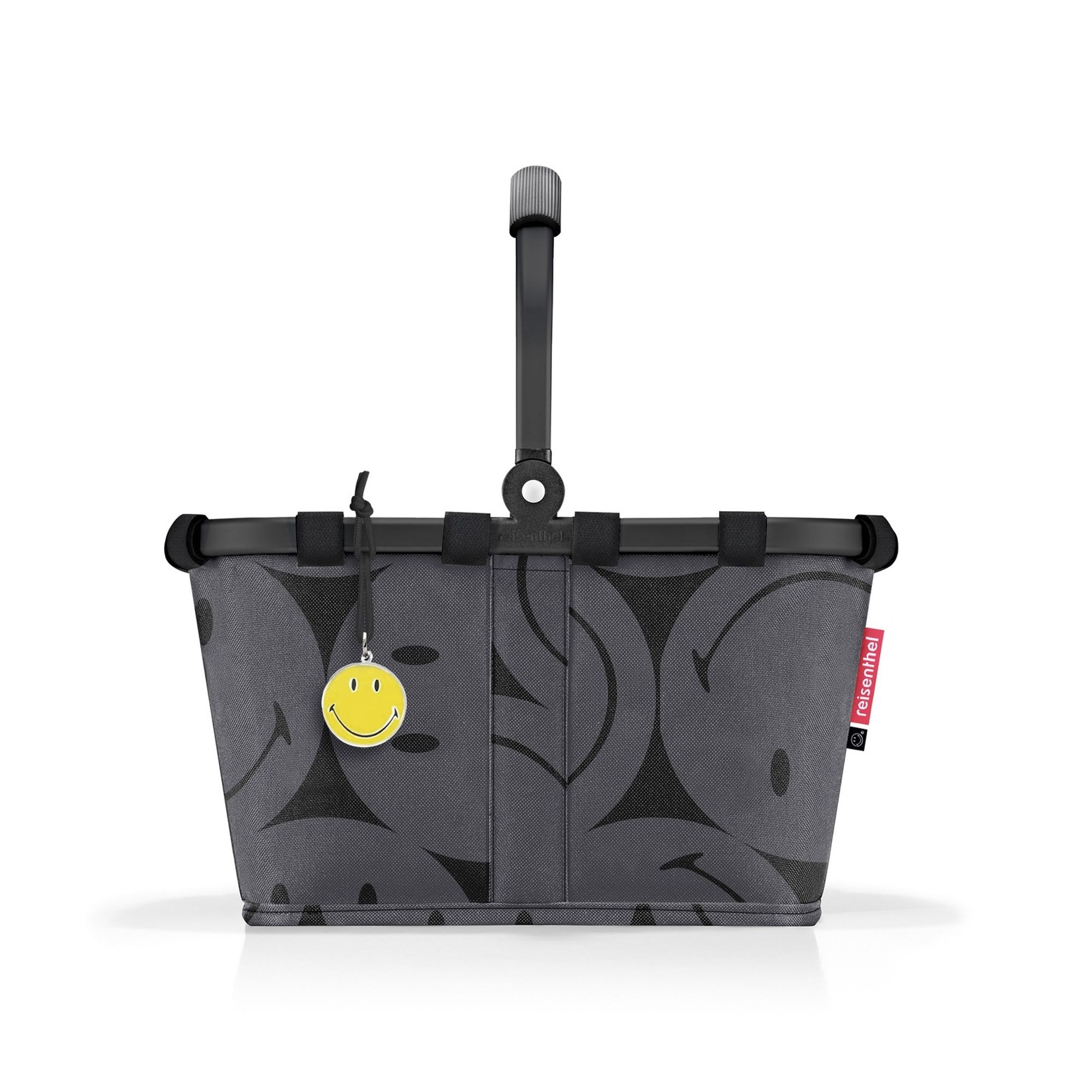 Grauer reisenthel Einkaufskorb mit Smiley-Anhänger