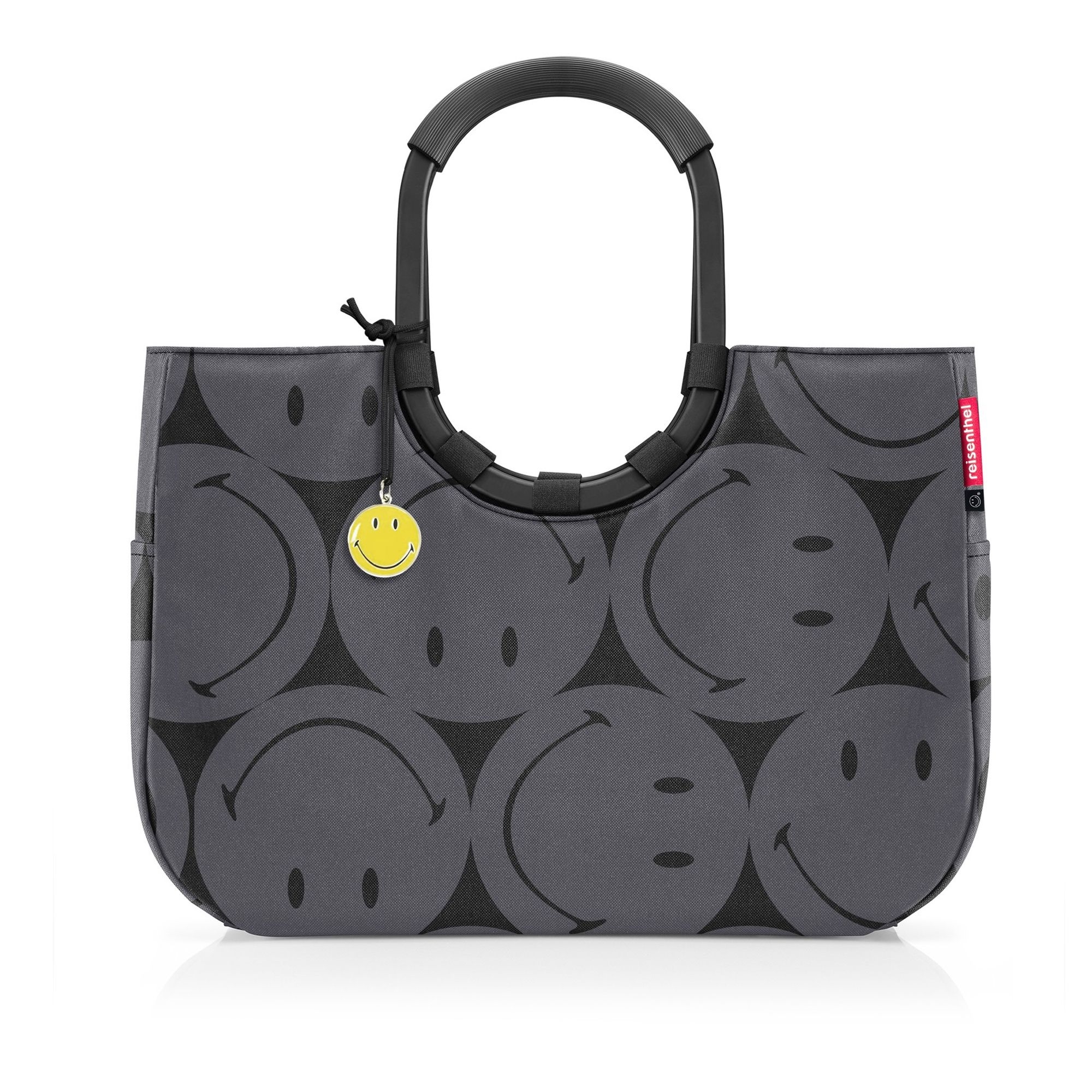 Reisenthel Tasche mit grauem Smiley Print und schwarzem Grif