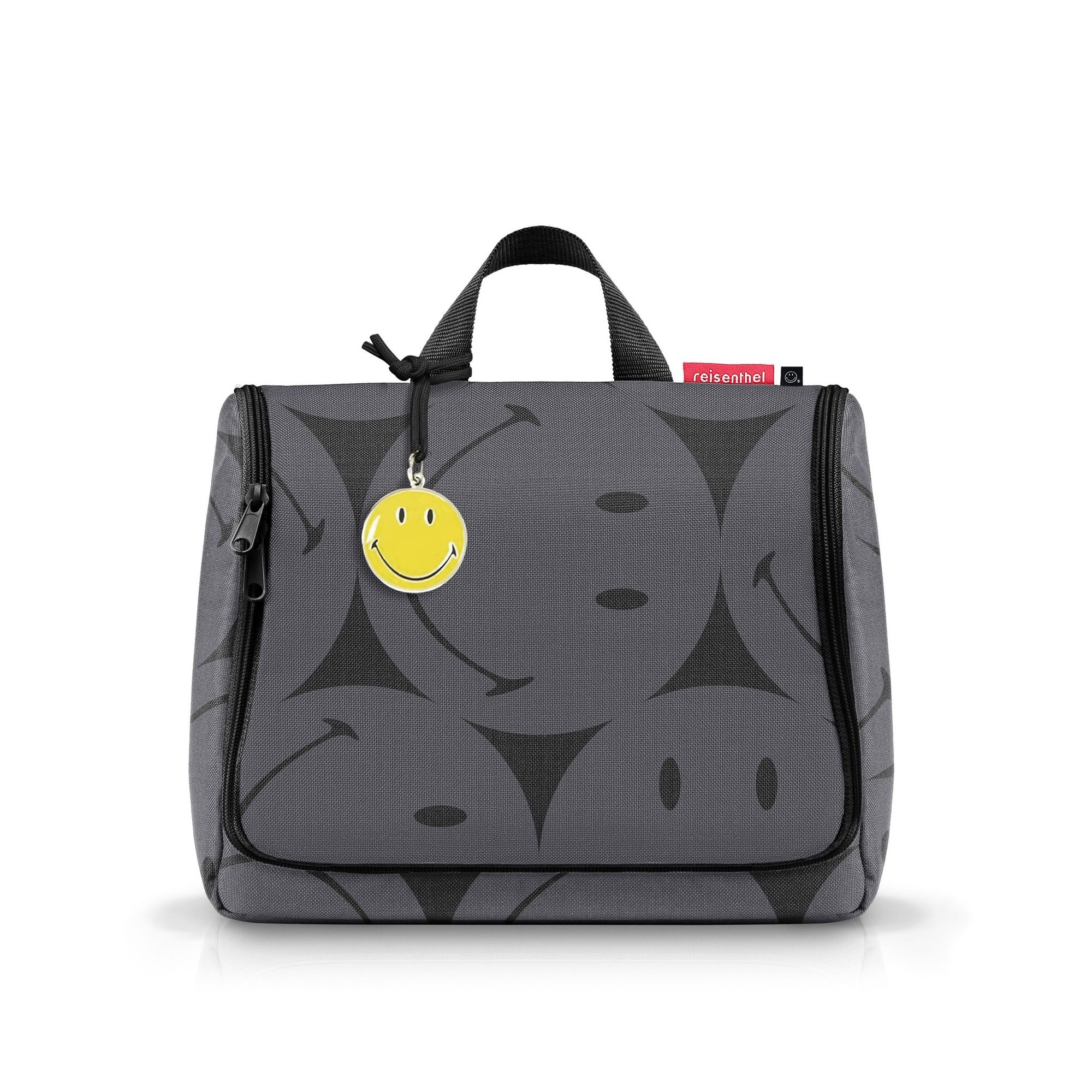 Reisenthel Kulturtasche mit Smiley-Motiv grau und gelbem Anh