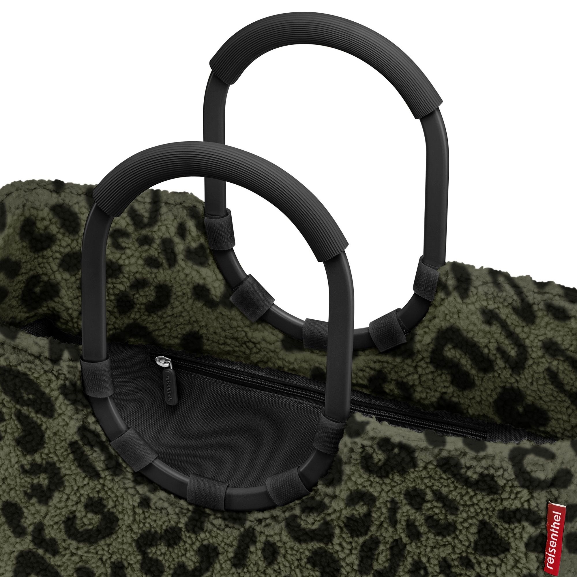 Grüne Teddy-Fleece Handtasche mit schwarzen Griffen