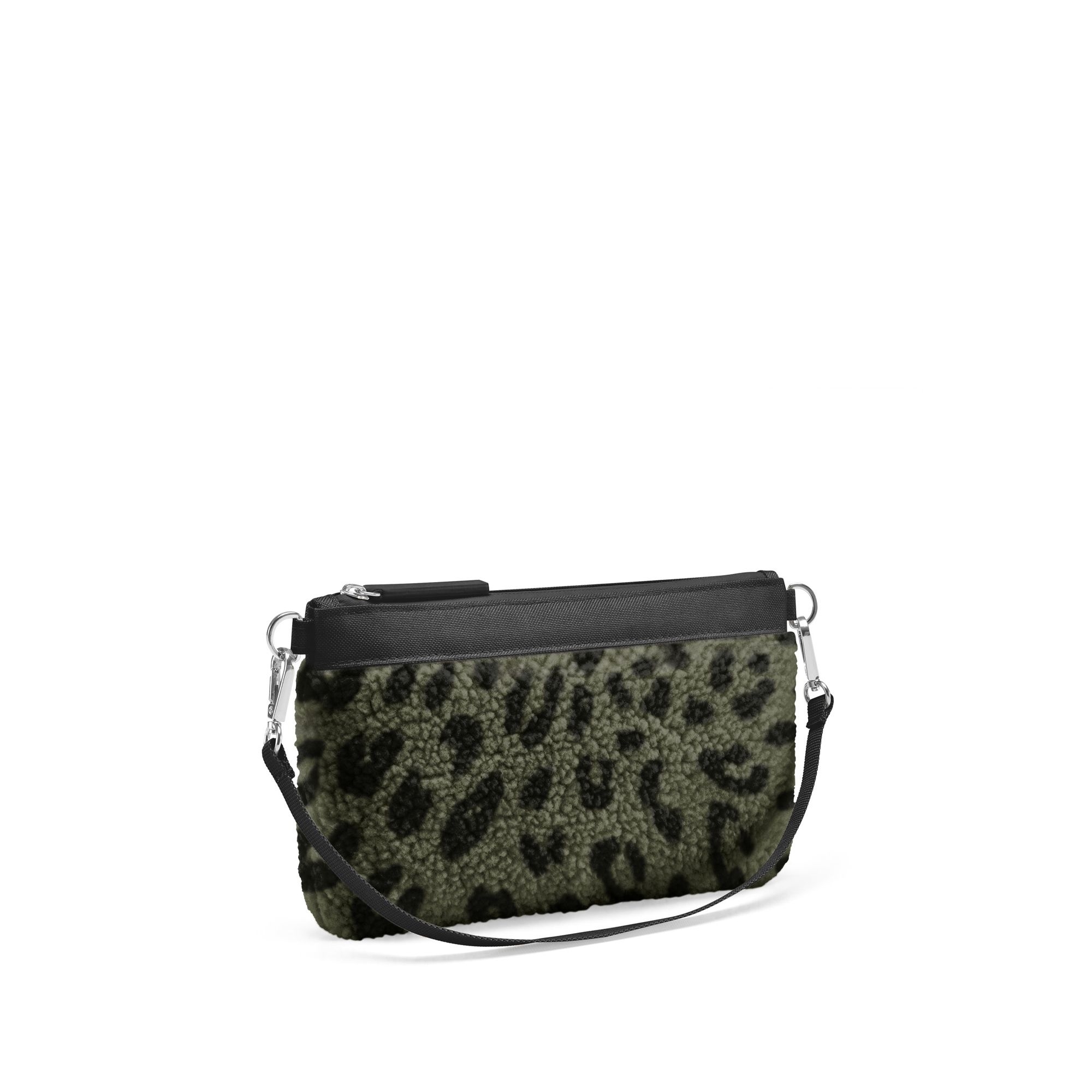 Olivfarbene Leo-Clutch mit schwarzem Riemen