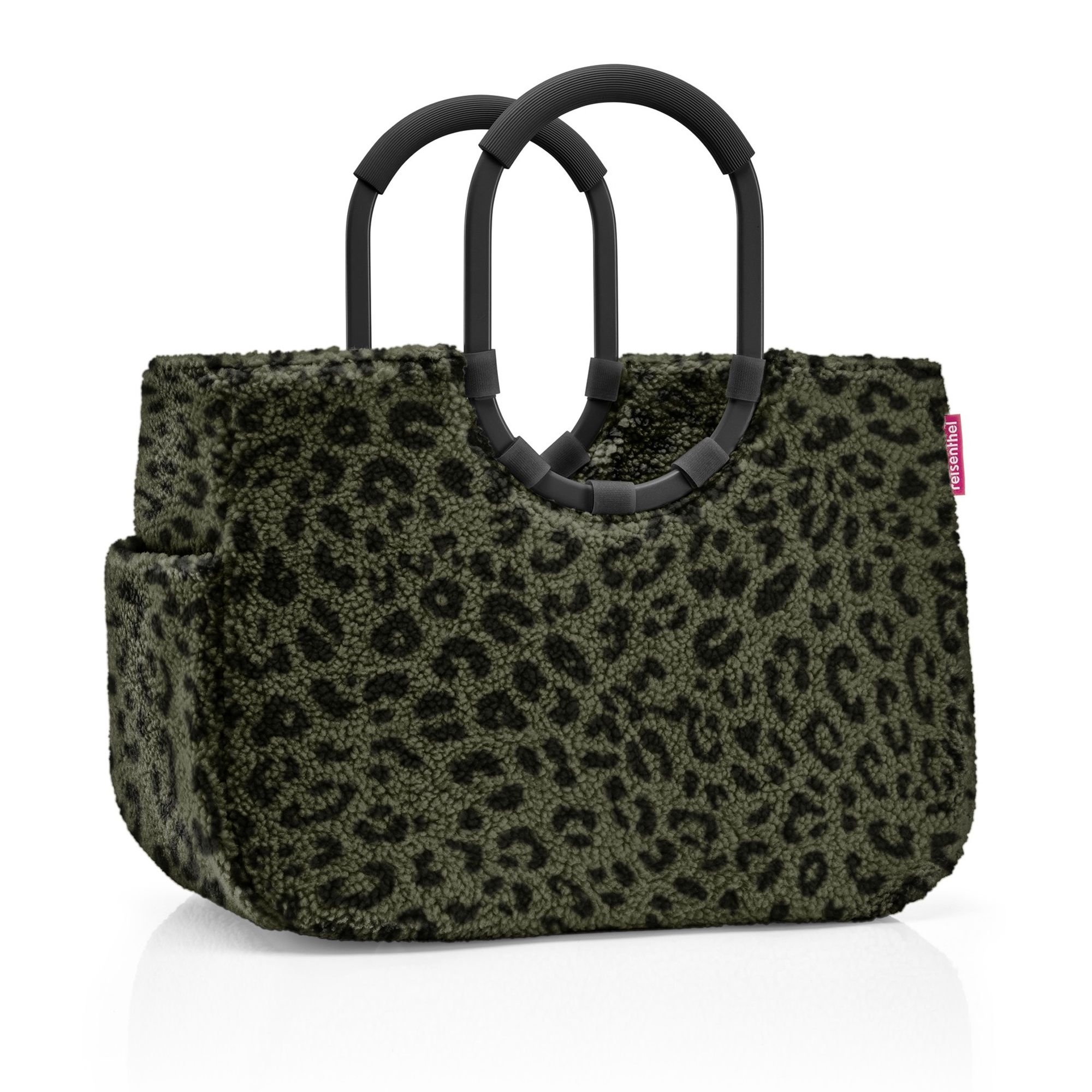 Grüne Teddy-Shopper Tasche mit Leoparden-Print und schwarzen